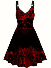  Halloween Goth Dress Colorblock Wing Print V Neck A Line Tank