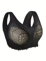 Plus Size Women's Feather Lace Trim Wireless Lift Bralette