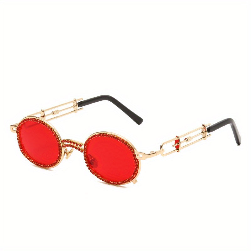 Y2K Tinted Metal Sunglasses Steampunk Rhinestone Hollow Glasses UV400