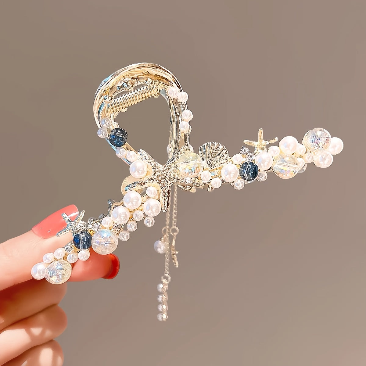 Pearl Shell Starfish Tassel Hair Grab Clip for Thick Hair