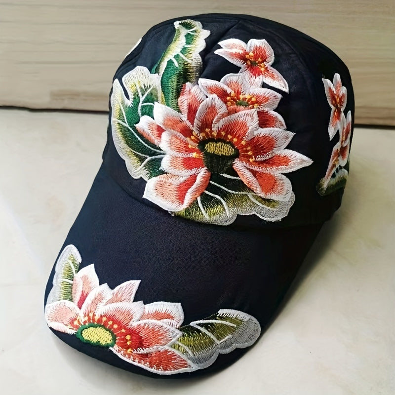 Lotus Embroidery Boho Baseball Cap Cotton Sun Hat