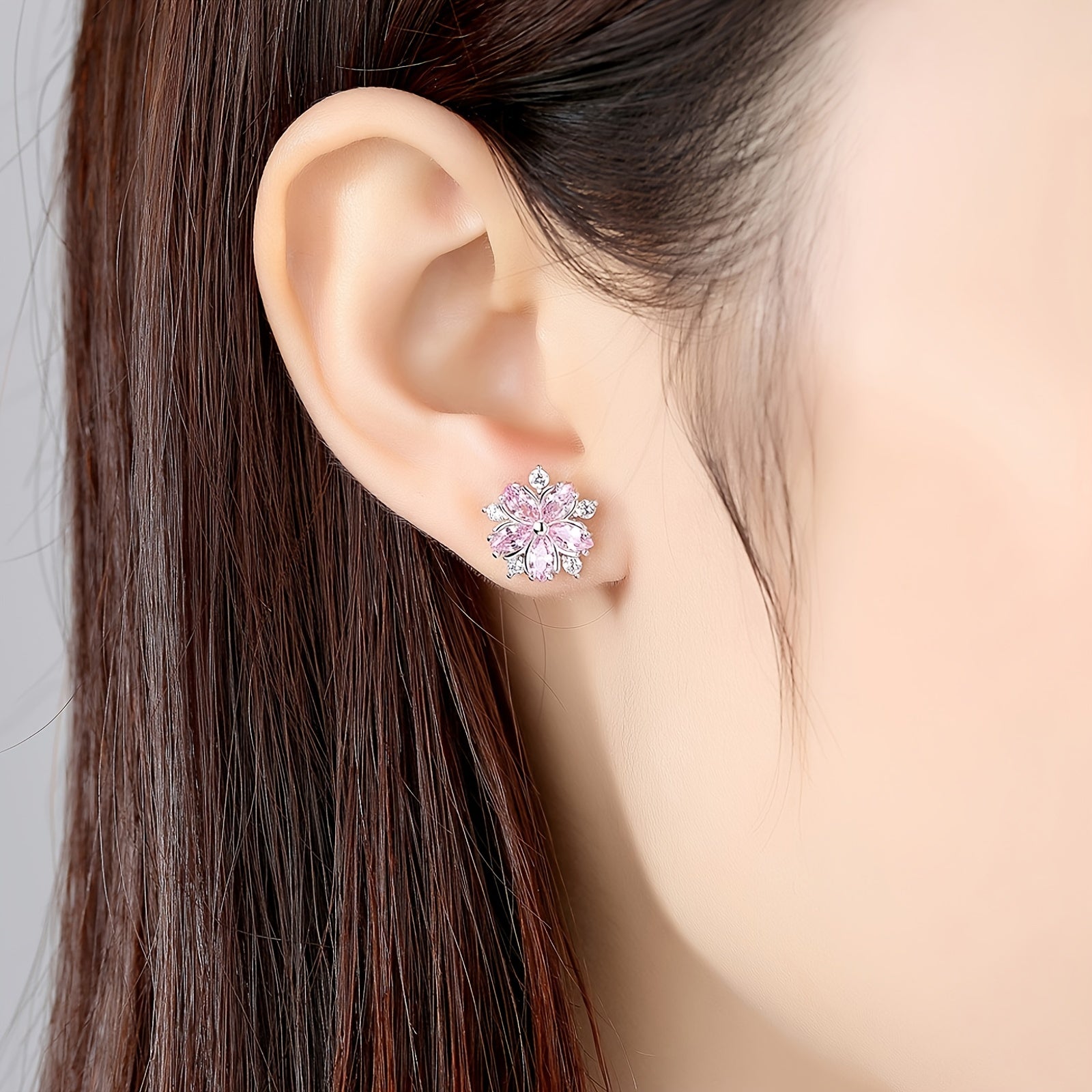 Cherry Blossoms Zircon Stud Earrings For Women Girls Dainty Jewelry