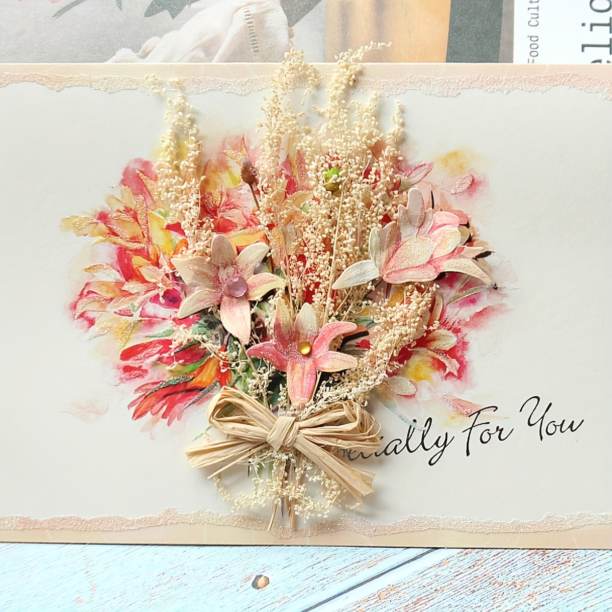Pink Paper Dried Flower Greeting Card For Coworker Mother's Day Blessings