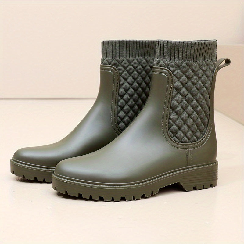 Women's Waterproof Argyle Patchwork Chelsea Rain Boots