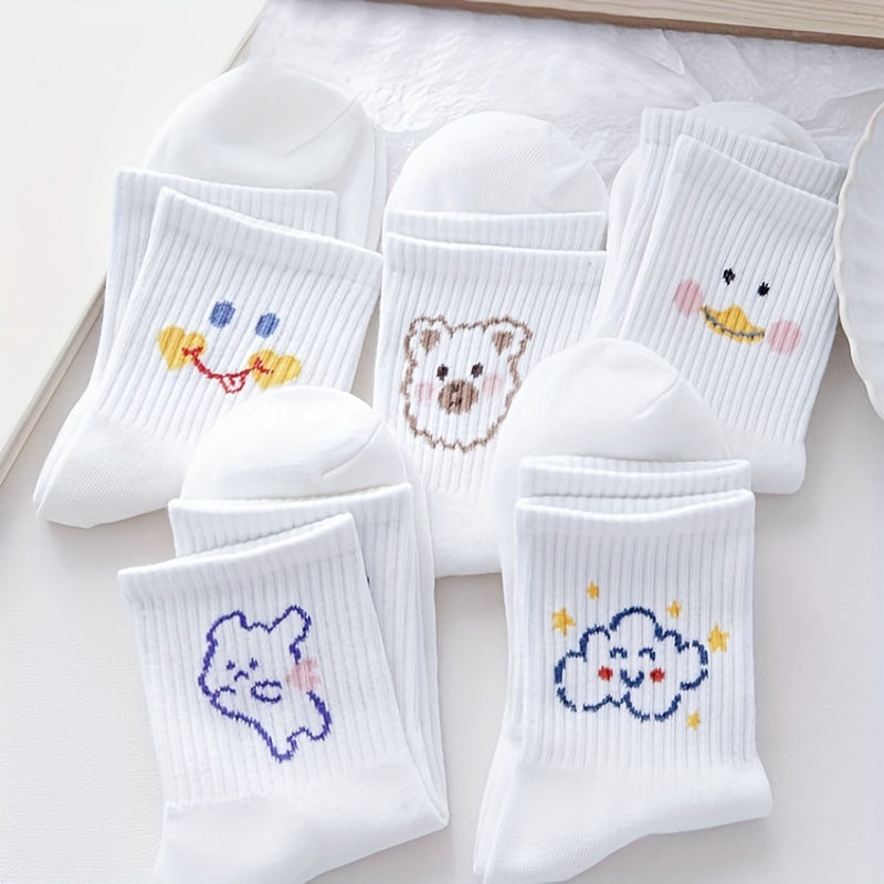 5 Pairs Cute Cartoon Print Socks Soft Mid Tube Women's Stockings