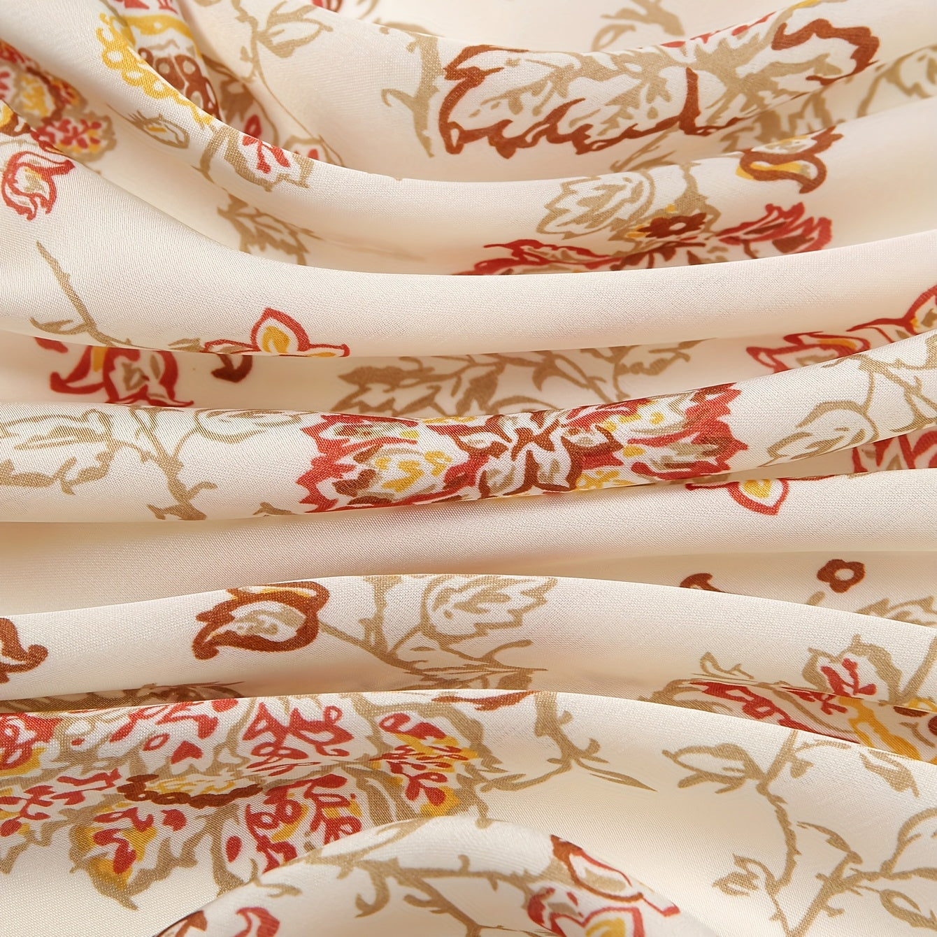 Brown Flower Print Bandana Satin Square Scarf Boho Necke...