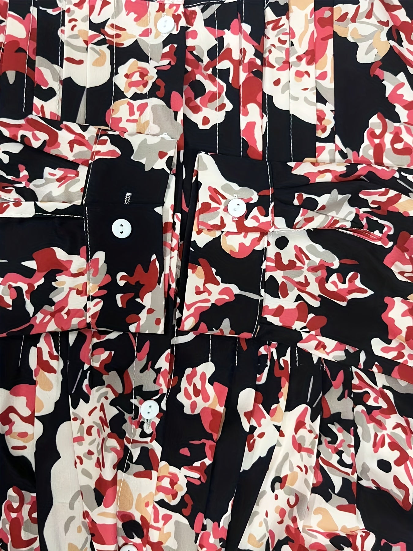 Floral Print Button Up Long Sleeve Blouse