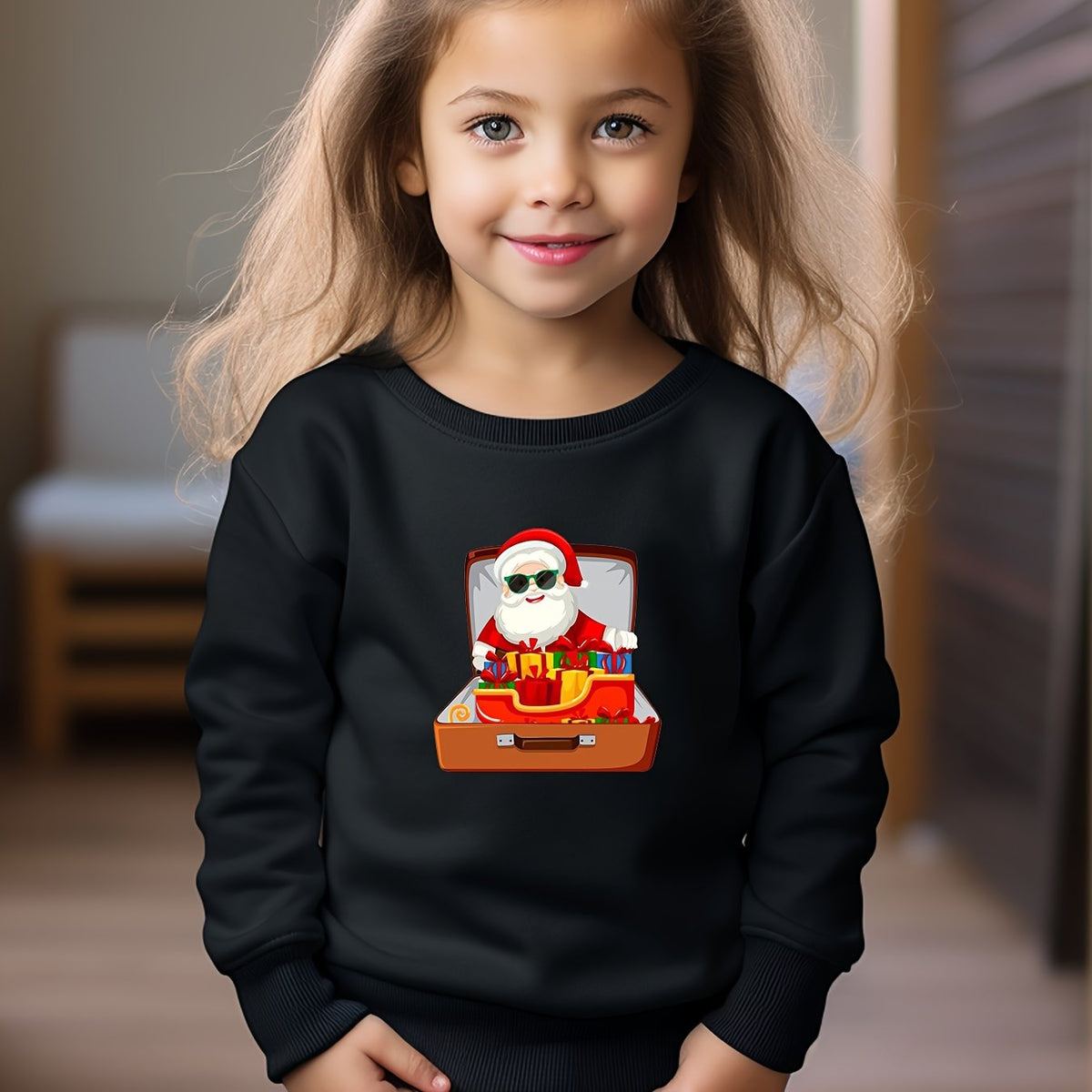Santa In The Box Girls Sweatshirt Fall Winter