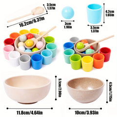Wooden Rainbow Ball Sorting Game Educational Toy, Fine Motor Skills Learning