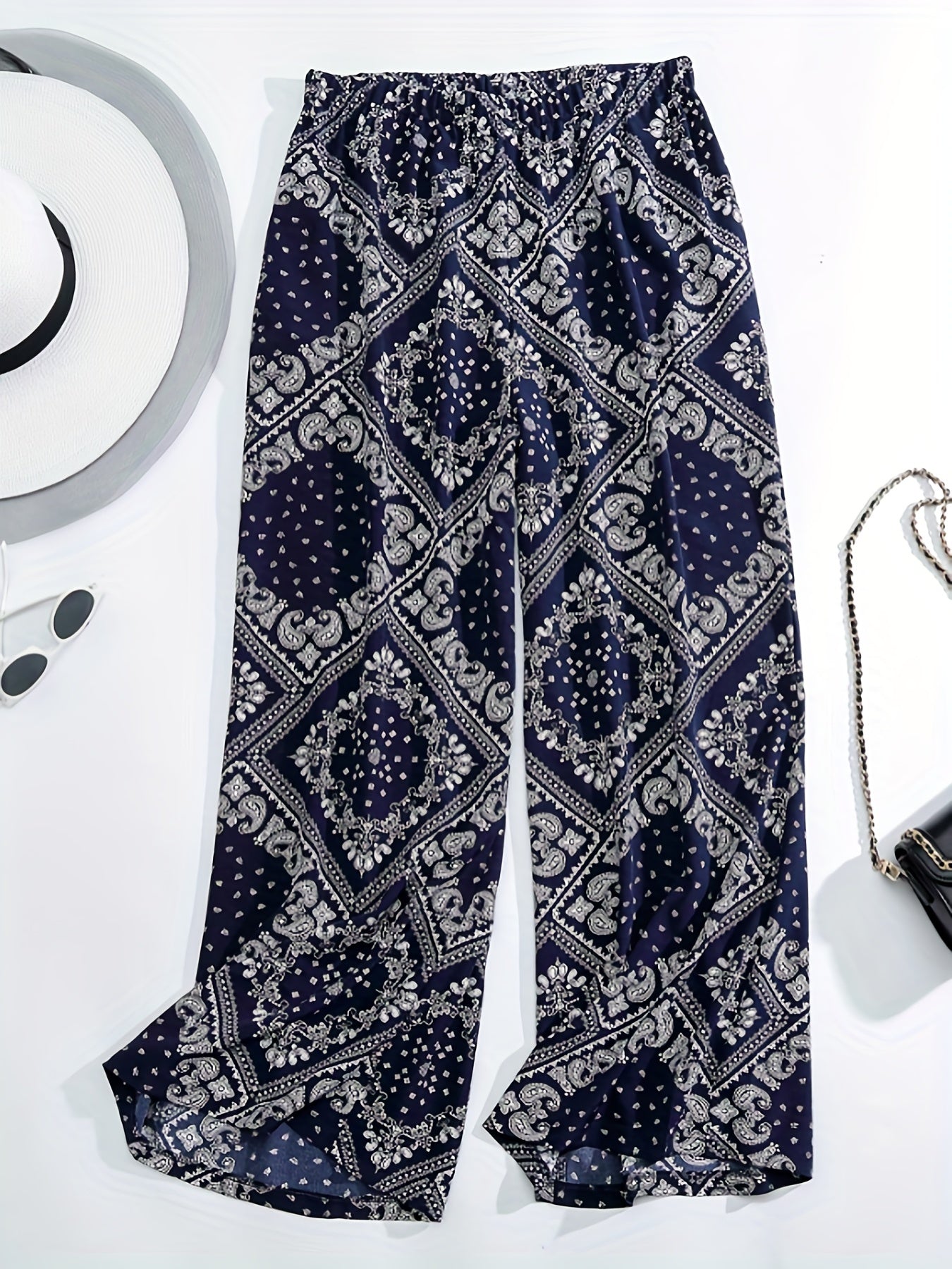 Patchwork Print Wide Leg Boho Pants