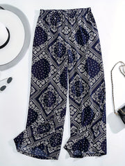 Patchwork Print Wide Leg Boho Pants
