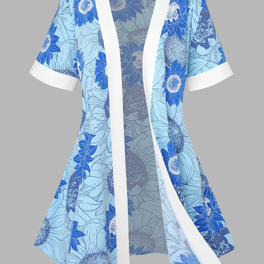  Floral Print Short Sleeve Kimono Cardigan