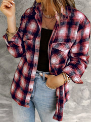  Plaid Print Button Up Long Sleeve Blouse