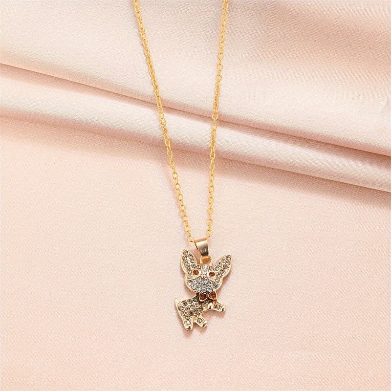 Dog Pattern Pendant Necklace Rhinestone Decor