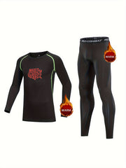 2pcs Kids Compression Fleece Sets Long Sleeve Crew Neck Pullover Printed Pants