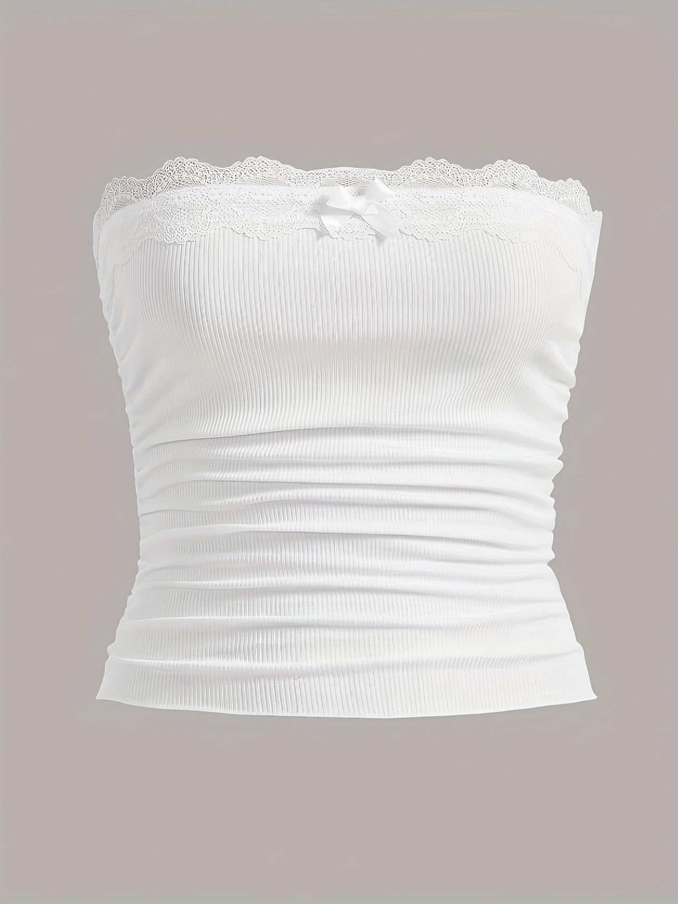  Ribbed Lace Trim Tube Top