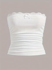  Ribbed Lace Trim Tube Top