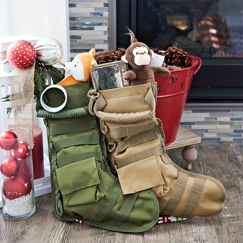 Christmas Stocking Bag Molle Pouch Zip Pocket Backpack Hanging Pouch