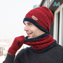 Winter Warm Hats & Scarf Set Pompom Cap Windproof Beanie