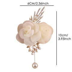Mesh Flower Pearl Hair Clip Rhinestone Accessory
