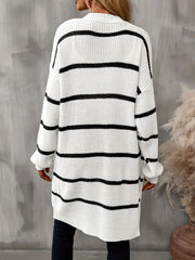 Striped Open Front Drop Shoulder Cardigan Casual Long Sleeve Cardigan