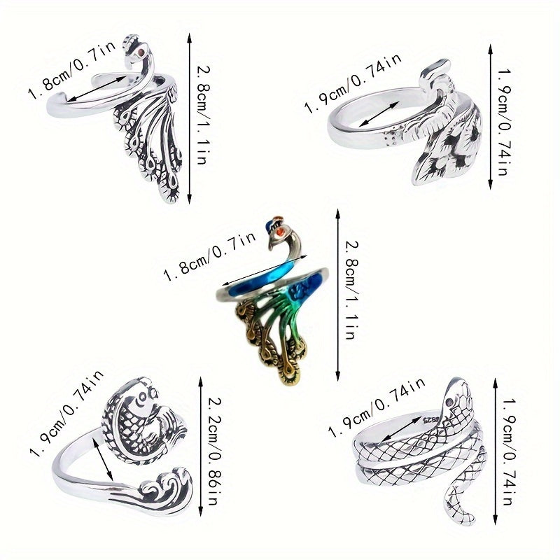 5pcs Adjustable Crochet Loop Yarn Ring Silvery Plated Copper Rings