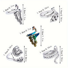 5pcs Adjustable Crochet Loop Yarn Ring Silvery Plated Copper Rings