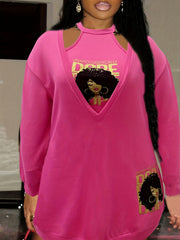  Cartoon Print Crop Top & Sweater Dress Set