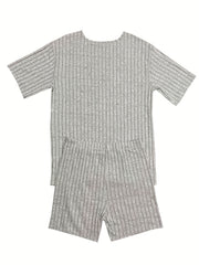  Ribbed Short Sleeve Top & Shorts Set