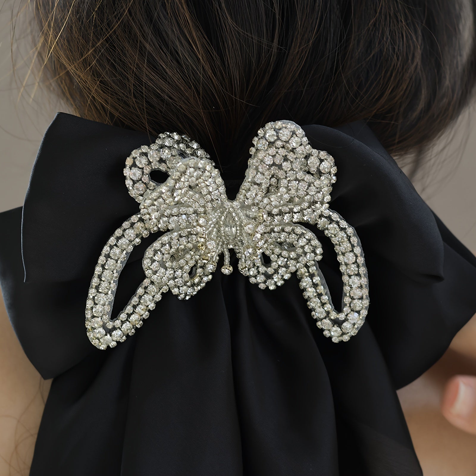Polyester Bow Tie Hair Clip with Rhinestone Butterfly Decoration