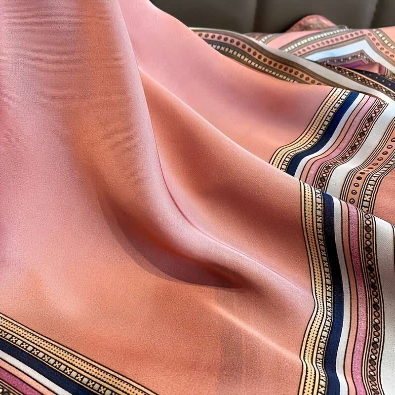 Vintage Pink Block Scarf Satin Shawl Silk Head Wrap