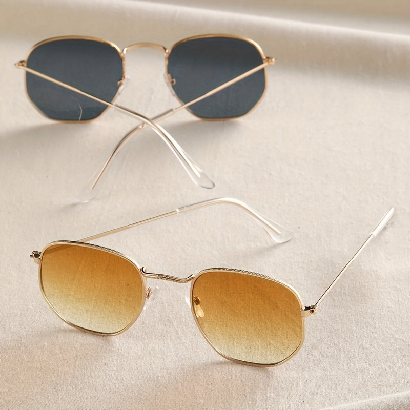 Square Metal Frame Sunglasses UV400 for Women Men Casual Anti Glare Glasses