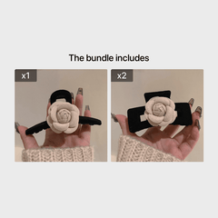 Camellia Flower Corsage Hair Clip Women Bow French Barrette Fall Accessory