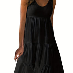  Solid Round Neck Stretch Tank Dress