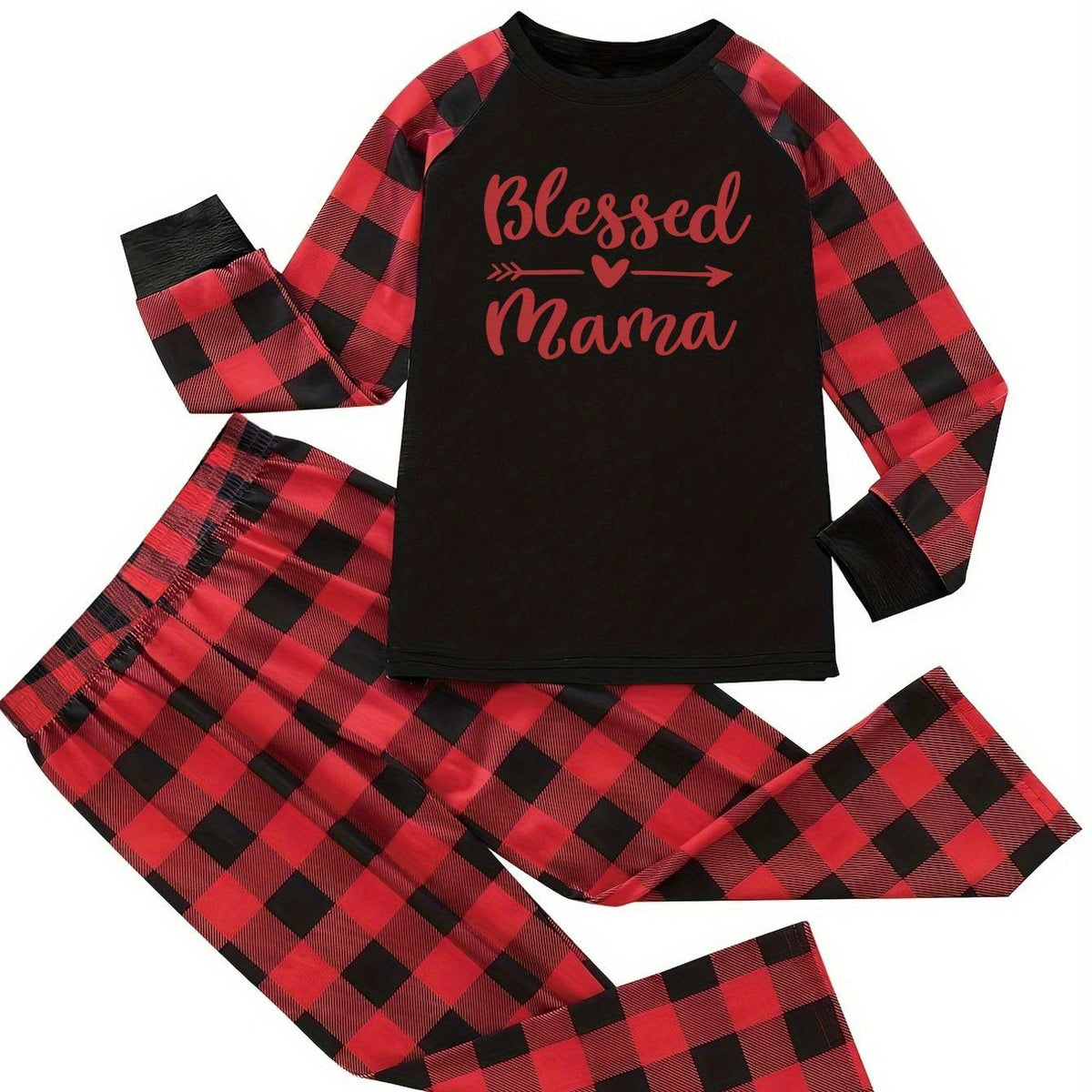 Plus Size Casual Pajamas Set Women's Plus Arrow & Letter Print Raglan Sleeve Tee