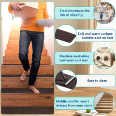 Non Slip Brown Stair Treads 20 X 76 Step Carpet For Staircase
