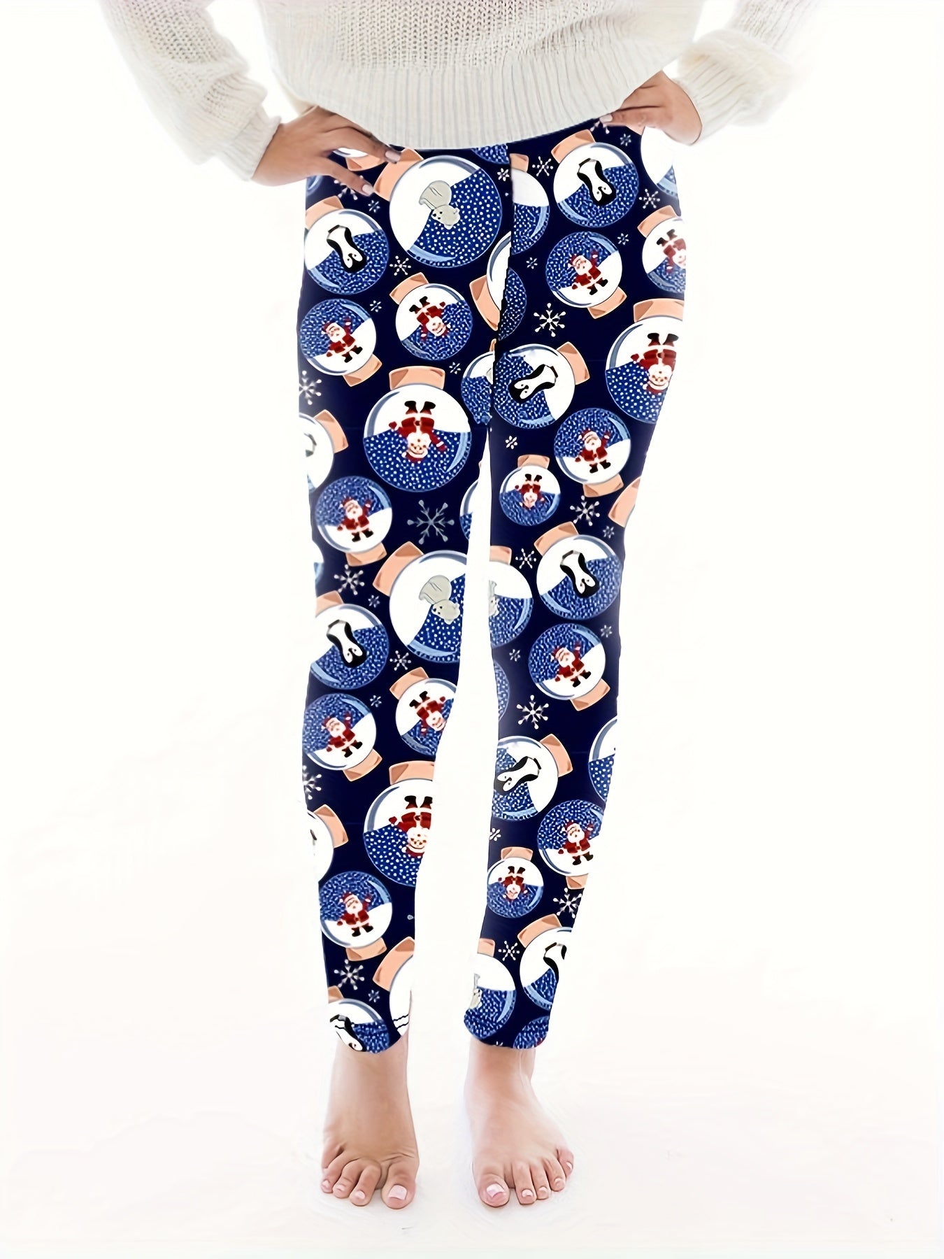  Santa Claus Print High Rise Leggings