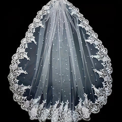 Ivory Bridal Veil Headpiece with Water Soluble Accents