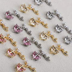 Heart Pearl Crystal Gems Nail Charms 2 Pcs