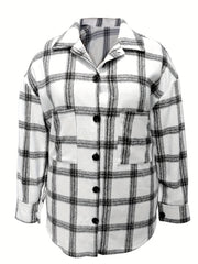  Plaid Print Button Up Long Sleeve Shacket