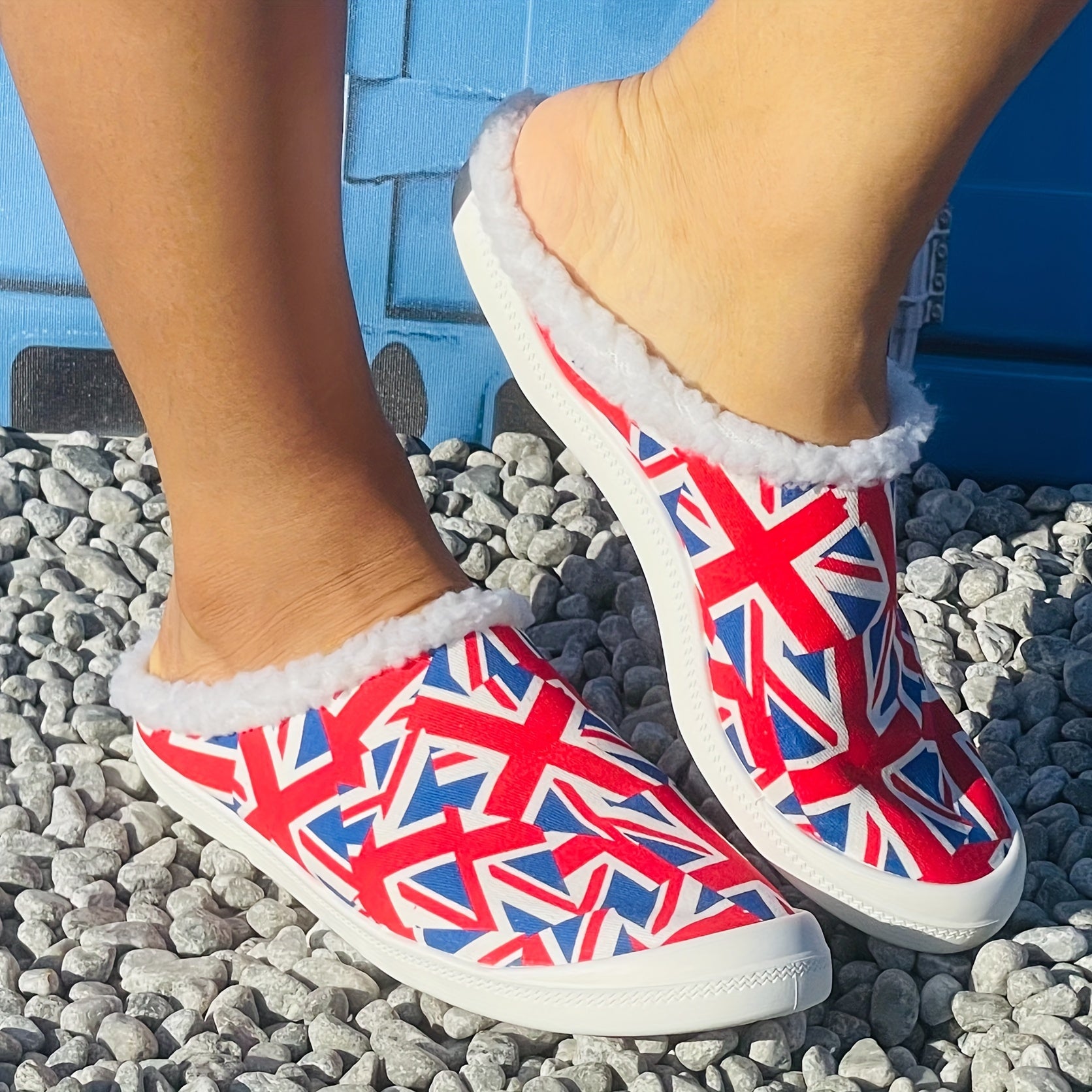 Women's Winter Warm Slip on Flat Sneakers American Flag Pattern