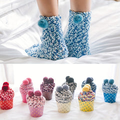 Fuzzy Pompom Socks Thick Cozy Floor Stockings