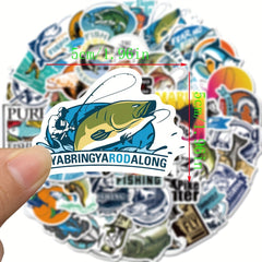 50pcs Fishing Stickers Waterproof Vinyl For Teens Outdoor Water Bottle