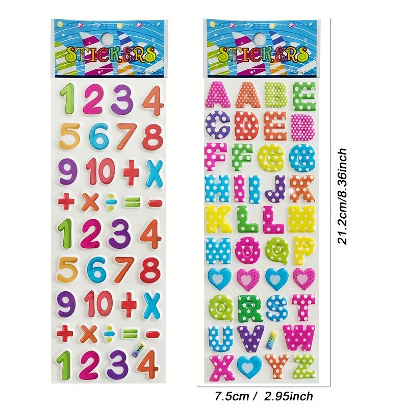 12pcs 3D Puffy Alphabet & Number Stickers Educational Toys for Boys & Girls