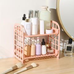 2 Tier Desktop Stationery Rack Storage Holder Plastic Shelf Makeup Organizer
