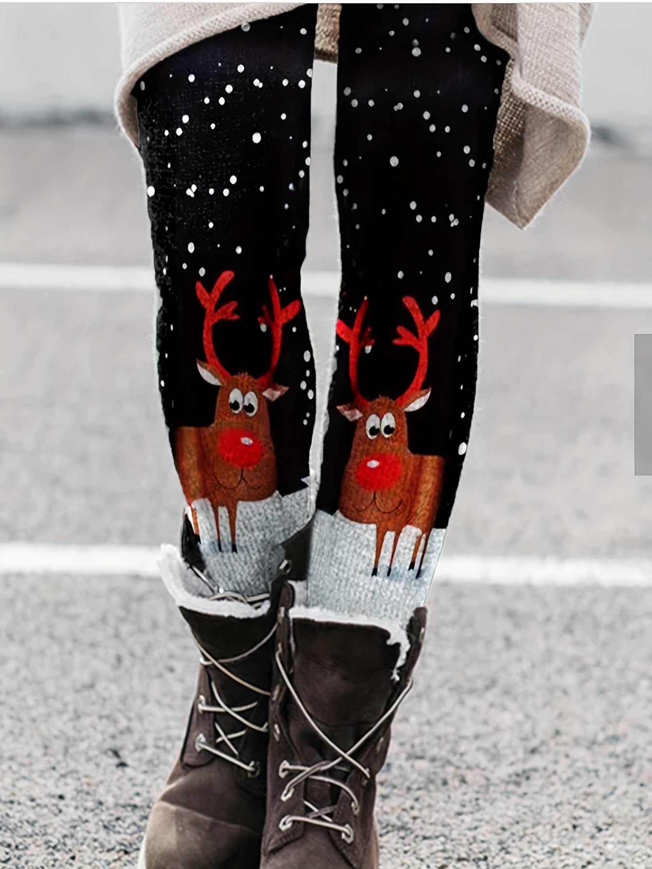  Elk Print High Stretch Skinny Leggings