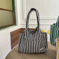 Vintage Striped Pattern Hobo Bag Large Capacity Canvas Tote Bag