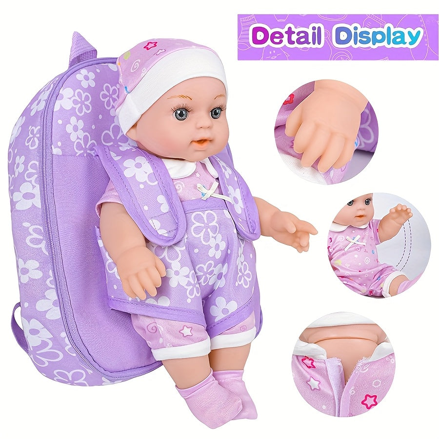 12 Inch Silicone Doll Backpack Playset with Washable Doll Accessories