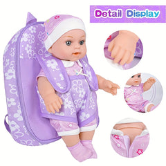 12 Inch Silicone Doll Backpack Playset with Washable Doll Accessories