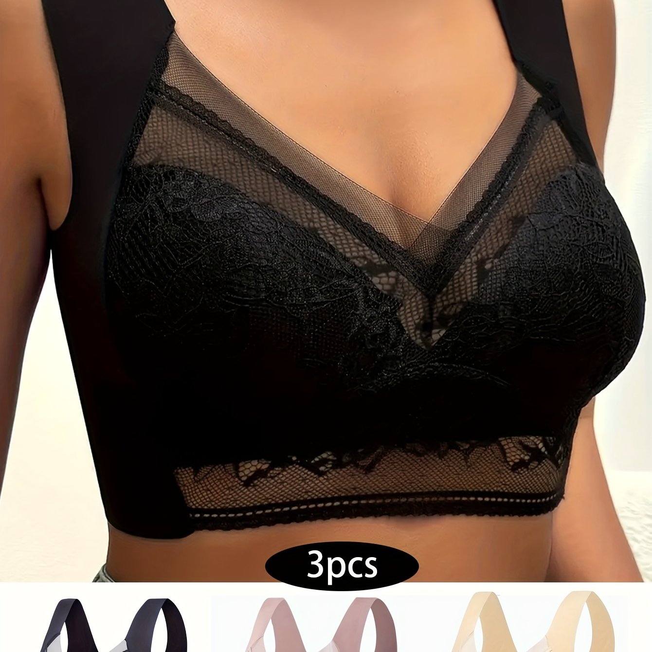 3pcs Lace Wireless Bras Push Up Women's Lingerie